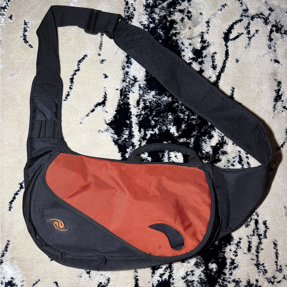 Men's Black and Orange Messenger Bag